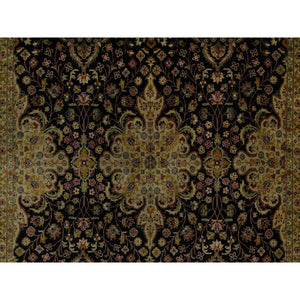 6'x9'1" Caviar Black, Intricate Kashan Revival, Hand Spun New Zealand Wool, 300 KPSI, Hand Knotted, Oriental Rug FWR548610