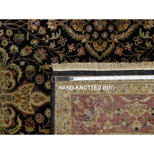 6'x9'1" Caviar Black, Intricate Kashan Revival, Hand Spun New Zealand Wool, 300 Kpsi, Hand Knotted, Oriental Rug FWR548610