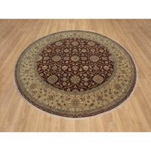 Load image into Gallery viewer, 8&#39;1&quot;x8&#39;1&quot; Wine Red, Hereke with All Over Design, 300 KPSI, Wool and Silk, Hand Knotted, Round, Oriental Rug FWR548628