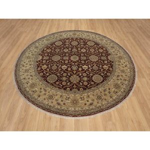 8'1"x8'1" Wine Red, Hereke with All Over Design, 300 KPSI, Wool and Silk, Hand Knotted, Round, Oriental Rug FWR548628