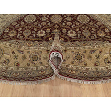 Load image into Gallery viewer, 8&#39;1&quot;x8&#39;1&quot; Wine Red, Hereke with All Over Design, 300 KPSI, Wool and Silk, Hand Knotted, Round, Oriental Rug FWR548628