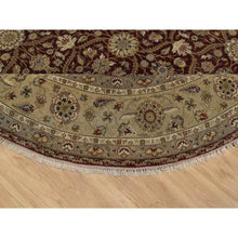 Load image into Gallery viewer, 8&#39;1&quot;x8&#39;1&quot; Wine Red, Hereke with All Over Design, 300 KPSI, Wool and Silk, Hand Knotted, Round, Oriental Rug FWR548628