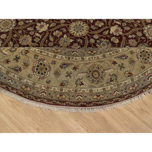 8'1"x8'1" Wine Red, Hereke with All Over Design, 300 KPSI, Wool and Silk, Hand Knotted, Round, Oriental Rug FWR548628