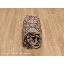 Load image into Gallery viewer, 8&#39;1&quot;x8&#39;1&quot; Wine Red, Hereke with All Over Design, 300 KPSI, Wool and Silk, Hand Knotted, Round, Oriental Rug FWR548628