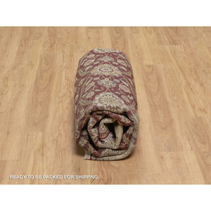 8'1"x8'1" Wine Red, Hereke with All Over Design, 300 KPSI, Wool and Silk, Hand Knotted, Round, Oriental Rug FWR548628