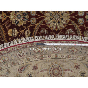 8'1"x8'1" Wine Red, Hereke with All Over Design, 300 KPSI, Wool and Silk, Hand Knotted, Round, Oriental Rug FWR548628