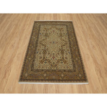 Load image into Gallery viewer, 4&#39;1&quot;x6&#39; Ecru Brown, Tabriz Revival, 300 Kpsi, Hand Spun New Zealand Wool And Silk, Denser Weave, Hand Knotted, Thick And Plush, Oriental Rug FWR548634