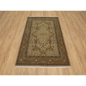 4'1"x6' Ecru Brown, Tabriz Revival, 300 Kpsi, Hand Spun New Zealand Wool And Silk, Denser Weave, Hand Knotted, Thick And Plush, Oriental Rug FWR548634