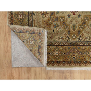 4'1"x6' Ecru Brown, Tabriz Revival, 300 KPSI, Hand Spun New Zealand Wool and Silk, Denser Weave, Hand Knotted, Thick and Plush, Oriental Rug FWR548634