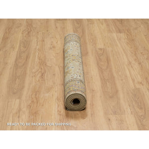 4'1"x6' Ecru Brown, Tabriz Revival, 300 KPSI, Hand Spun New Zealand Wool and Silk, Denser Weave, Hand Knotted, Thick and Plush, Oriental Rug FWR548634