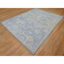 Load image into Gallery viewer, 9&#39;x11&#39;9&quot; Parchment White With Blue, Pure Natural Linen, Mamluk Design, Soft And Silky Feel, Broken And Erased All Over Medallions Pattern, Hand Knotted, Oriental Rug FWR548640