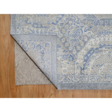 Load image into Gallery viewer, 9&#39;x11&#39;9&quot; Parchment White With Blue, Pure Natural Linen, Mamluk Design, Soft And Silky Feel, Broken And Erased All Over Medallions Pattern, Hand Knotted, Oriental Rug FWR548640