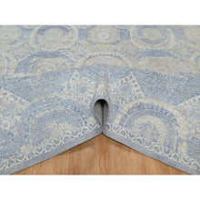 Load image into Gallery viewer, 9&#39;x11&#39;9&quot; Parchment White With Blue, Pure Natural Linen, Mamluk Design, Soft And Silky Feel, Broken And Erased All Over Medallions Pattern, Hand Knotted, Oriental Rug FWR548640