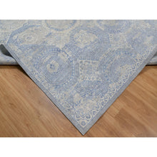 Load image into Gallery viewer, 9&#39;x11&#39;9&quot; Parchment White With Blue, Pure Natural Linen, Mamluk Design, Soft And Silky Feel, Broken And Erased All Over Medallions Pattern, Hand Knotted, Oriental Rug FWR548640