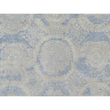 Load image into Gallery viewer, 9&#39;x11&#39;9&quot; Parchment White With Blue, Pure Natural Linen, Mamluk Design, Soft And Silky Feel, Broken And Erased All Over Medallions Pattern, Hand Knotted, Oriental Rug FWR548640