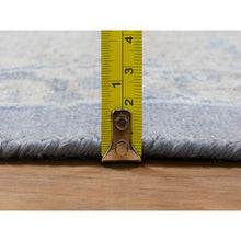 Load image into Gallery viewer, 9&#39;x11&#39;9&quot; Parchment White With Blue, Pure Natural Linen, Mamluk Design, Soft And Silky Feel, Broken And Erased All Over Medallions Pattern, Hand Knotted, Oriental Rug FWR548640