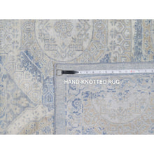 Load image into Gallery viewer, 9&#39;x11&#39;9&quot; Parchment White With Blue, Pure Natural Linen, Mamluk Design, Soft And Silky Feel, Broken And Erased All Over Medallions Pattern, Hand Knotted, Oriental Rug FWR548640