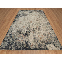 Load image into Gallery viewer, 9&#39;x12&#39;2&quot; Charcoal Black And Ivory, Agra Design With Botanical Influence Broken And Erased Pattern, Hand Knotted, Pure Wool, Oriental Rug FWR548646