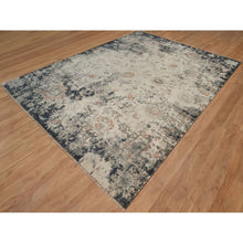 Load image into Gallery viewer, 9&#39;x12&#39;2&quot; Charcoal Black And Ivory, Agra Design With Botanical Influence Broken And Erased Pattern, Hand Knotted, Pure Wool, Oriental Rug FWR548646