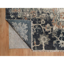 Load image into Gallery viewer, 9&#39;x12&#39;2&quot; Charcoal Black And Ivory, Agra Design With Botanical Influence Broken And Erased Pattern, Hand Knotted, Pure Wool, Oriental Rug FWR548646