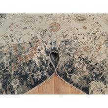 Load image into Gallery viewer, 9&#39;x12&#39;2&quot; Charcoal Black And Ivory, Agra Design With Botanical Influence Broken And Erased Pattern, Hand Knotted, Pure Wool, Oriental Rug FWR548646