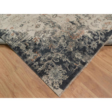Load image into Gallery viewer, 9&#39;x12&#39;2&quot; Charcoal Black And Ivory, Agra Design With Botanical Influence Broken And Erased Pattern, Hand Knotted, Pure Wool, Oriental Rug FWR548646