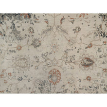 Load image into Gallery viewer, 9&#39;x12&#39;2&quot; Charcoal Black And Ivory, Agra Design With Botanical Influence Broken And Erased Pattern, Hand Knotted, Pure Wool, Oriental Rug FWR548646