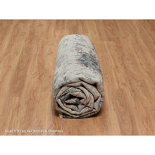 Load image into Gallery viewer, 9&#39;x12&#39;2&quot; Charcoal Black And Ivory, Agra Design With Botanical Influence Broken And Erased Pattern, Hand Knotted, Pure Wool, Oriental Rug FWR548646