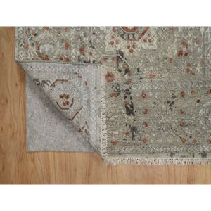7'9"x10' Stone Gray, Broken and Erased Mamluk Design, Hand Knotted, 100% Wool, Densely Woven, Oriental Rug FWR548652
