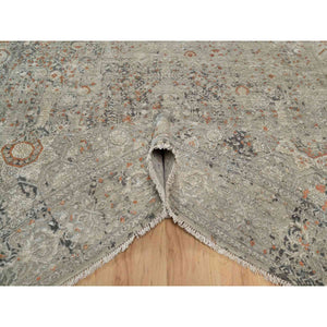 7'9"x10' Stone Gray, Broken and Erased Mamluk Design, Hand Knotted, 100% Wool, Densely Woven, Oriental Rug FWR548652