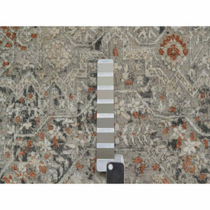 7'9"x10' Stone Gray, Broken and Erased Mamluk Design, Hand Knotted, 100% Wool, Densely Woven, Oriental Rug FWR548652