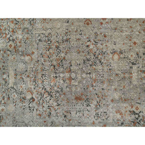 7'9"x10' Stone Gray, Broken and Erased Mamluk Design, Hand Knotted, 100% Wool, Densely Woven, Oriental Rug FWR548652