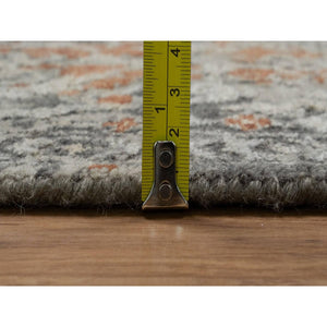 7'9"x10' Stone Gray, Broken and Erased Mamluk Design, Hand Knotted, 100% Wool, Densely Woven, Oriental Rug FWR548652