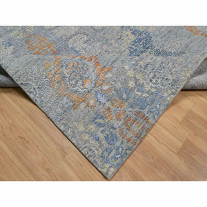 8'x10' Misty Gray, Jewelry Design, Wool with Textured Silk, Tone on Tone, Transitional, Hand Knotted, Oriental Rug FWR548658