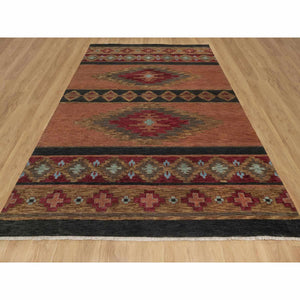 9'1"x12' Pecan Brown, Southwestern American Indian Design with Piled Construction, Plush and Lush, Hand Knotted, Pure Wool, Oriental Rug FWR548664