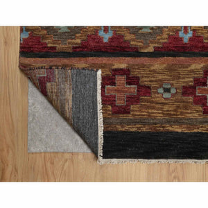 9'1"x12' Pecan Brown, Southwestern American Indian Design with Piled Construction, Plush and Lush, Hand Knotted, Pure Wool, Oriental Rug FWR548664
