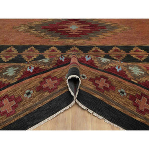 9'1"x12' Pecan Brown, Southwestern American Indian Design with Piled Construction, Plush and Lush, Hand Knotted, Pure Wool, Oriental Rug FWR548664