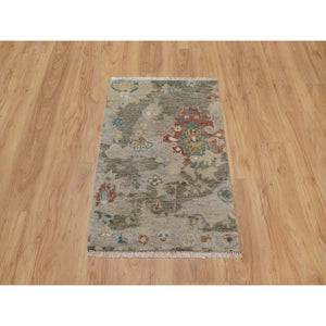 2'1"x3' Taupe Gray, Broken Pattern With Oushak Design, 100% Wool, Hand Knotted, Borderless, Mat, Sample, Oriental Rug FWR548688