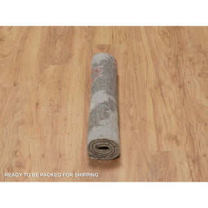2'1"x3' Taupe Gray, Broken Pattern With Oushak Design, 100% Wool, Hand Knotted, Borderless, Mat, Sample, Oriental Rug FWR548688