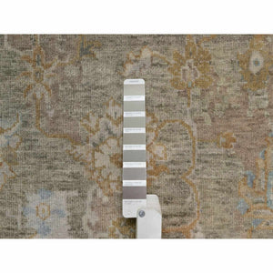 2'x3' Tan Brown, Broken Pattern With Oushak Design, Borderless, Pure Wool, Hand Knotted, Mat, Sample, Oriental Rug FWR548694