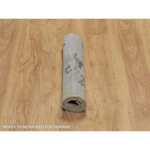 2'1"x3' Light Gray, Broken Pattern With Agra Design, Pure Wool, Hand Knotted, Mat, Sample, Oriental Rug FWR548724