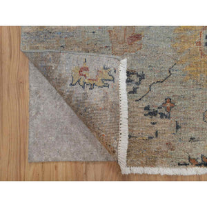 2'1"x3' Misty Gray, Broken Pattern With Oushak Design, Borderless, 100% Wool, Hand Knotted, Mat, Sample, Oriental Rug FWR548730