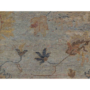 2'1"x3' Misty Gray, Broken Pattern With Oushak Design, Borderless, 100% Wool, Hand Knotted, Mat, Sample, Oriental Rug FWR548730
