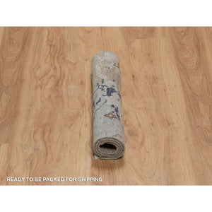 2'1"x3' Misty Gray, Broken Pattern With Oushak Design, Borderless, 100% Wool, Hand Knotted, Mat, Sample, Oriental Rug FWR548730