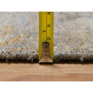 2'1"x3' Misty Gray, Broken Pattern With Oushak Design, Borderless, 100% Wool, Hand Knotted, Mat, Sample, Oriental Rug FWR548730