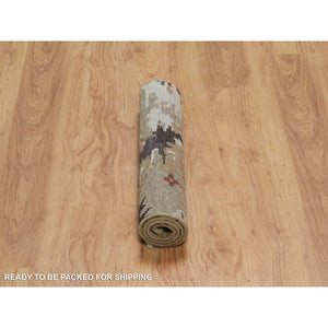 2'1"x3'2" Sand Brown, Broken Pattern with Oushak Design, Borderless, 100% Wool, Hand Knotted, Sample, Mat, Oriental Rug FWR548742
