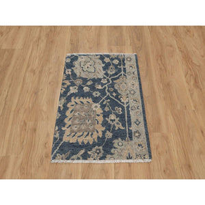 2'x3'1" Navy Blue, Oushak Design, 100% Wool, Hand Knotted, Fragment, Sample, Mat, Oriental Rug FWR548754