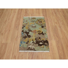 Load image into Gallery viewer, 2&#39;x3&#39; Olive Green, Broken Pattern with Oushak Design, 100% Wool, Hand Knotted, Borderless, Mat, Sample, Oriental Rug FWR548760