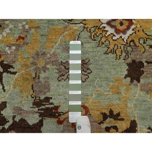 2'x3' Olive Green, Broken Pattern with Oushak Design, 100% Wool, Hand Knotted, Borderless, Mat, Sample, Oriental Rug FWR548760