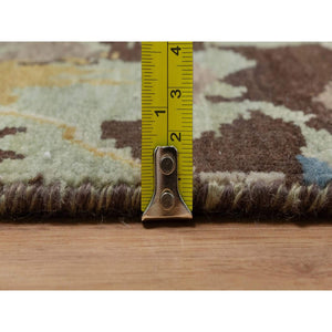 2'x3' Olive Green, Broken Pattern with Oushak Design, 100% Wool, Hand Knotted, Borderless, Mat, Sample, Oriental Rug FWR548760